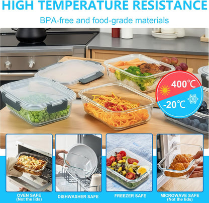 Pure Future 10-teiliges Set (5er-Pack, 1 l) Borosilikatglas-Lebensmittelbehälter mit verbesserten abnehmbaren Verschlussdeckeln – auslaufsichere Essenszubereitungs-Lunchboxen, ofen-/mikrowellengeeignet