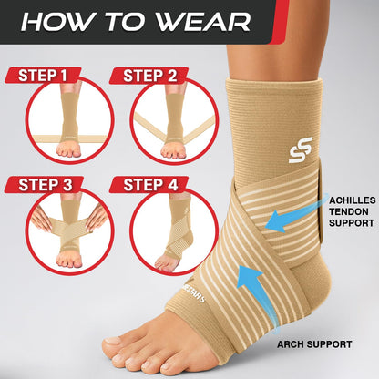 Sleeve Stars Knöchelbandage für Damen & Herren, Knöchelwickel für Verstauchungen, Kompressionsmanschette zur Linderung von Plantarfasziitis, Leicht anpassbare Unterstützung: mit abnehmbarem Gurt (Einzeln/M:25-30cm/Schwarz)