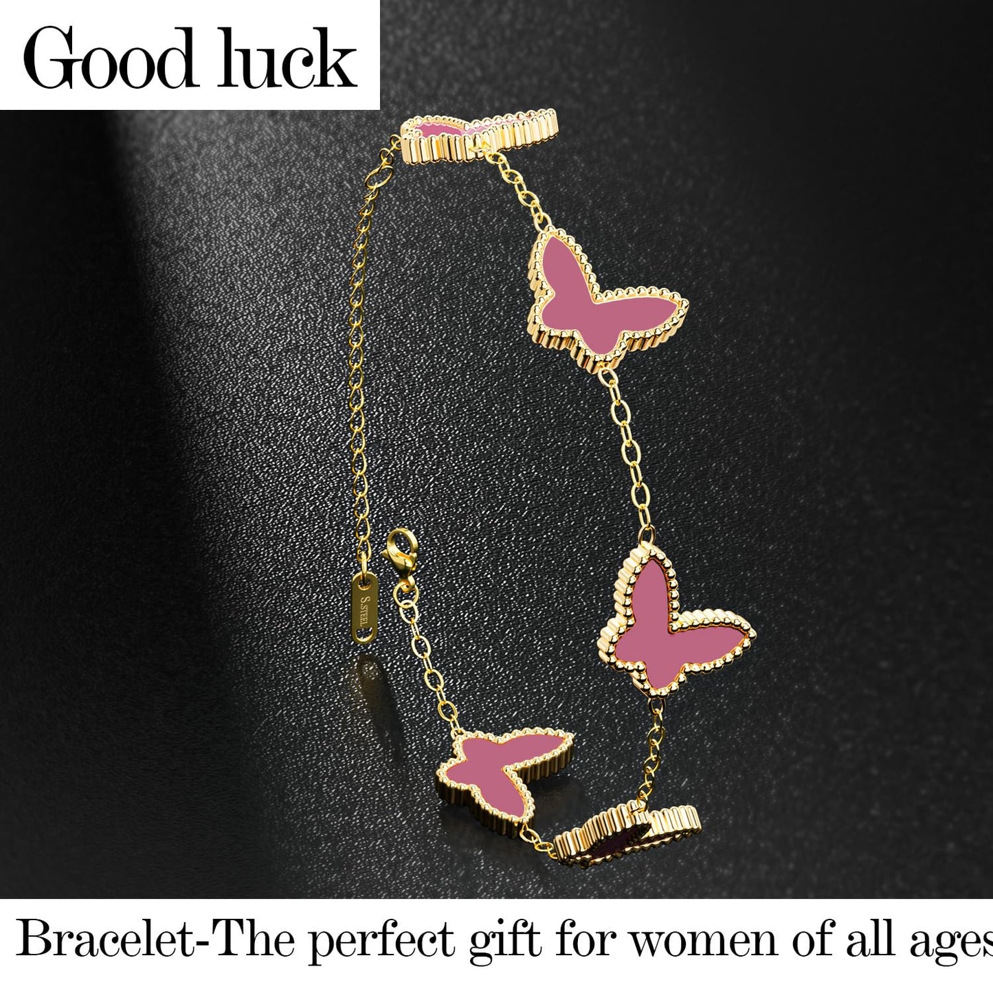 AICase 18K Gold Plated Clover Bracelet Dupes Gold/White/Black Bracelet Set for Women Flower Leaf Lucky Clover Bracelets Trendy Jewelry Birthday Gifts for Women/MoM/Friends
