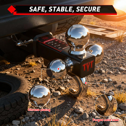TYT Adjustable Truck Trailer Hitch for 2 inch Receiver, 6" Drop/Rise Tow Hitch with Dual Balls (2" & 2-5/16"), Compatible with Heavy-Duty Trailer Systems up to 20,000 lbs, Includes Hitch Tightener