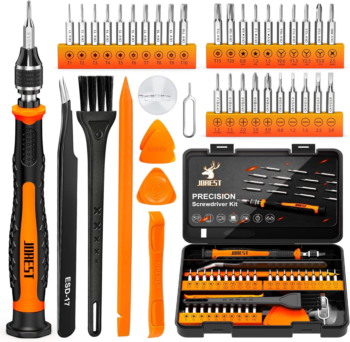 JOREST 40Pcs Small Precision Screwdriver Set, Mini Tool Kit with Torx T5 T6 T8 T9, Triwing Y00, Star Pentalobe, Repair for Ring Doorbell, Laptop, PC, Switch, PS5, Xbox, MacBook, iPhone, Watch, Glasses