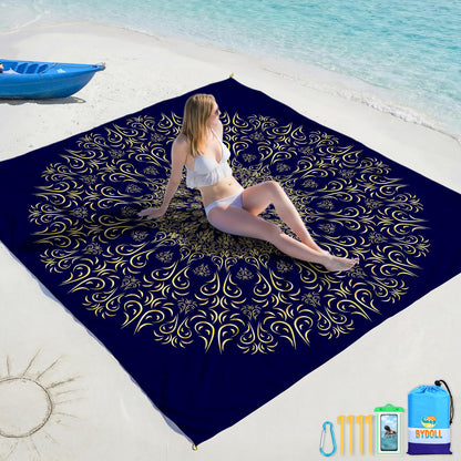 BYDOLL Beach Blanket Waterproof Sandproof Large Sand Free,78''X81''/10'X9' Oversized Sandless Lightweight Blanket Picnic Mat for Beach Travel Camping Hiking with Stakes
