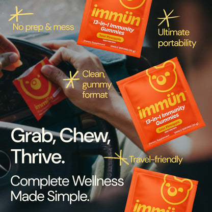 Grüns 3 x 28 Pack Immun Sugar Free Immunity Gummies with Vitamin C, Zinc, MCT Oil, & Turmeric - Daily Immune Support Supplement for Adults - Sour Pineapple Flavor (28 Count) (Pack of 3)