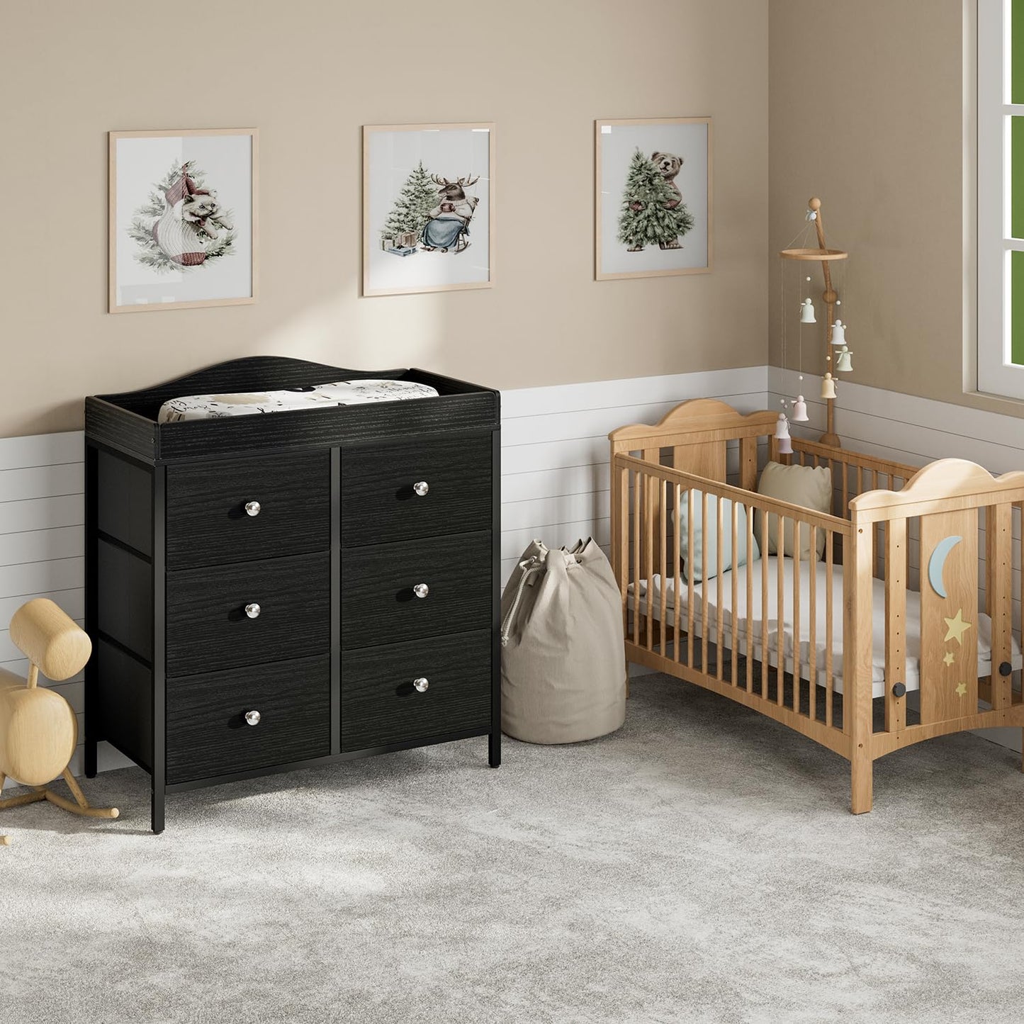 BOLUO White Changing Table Dresser with 6 Drawers Baby Dresser with Changing Table Top Diaper Changing Station with Storage for Nursery Modern