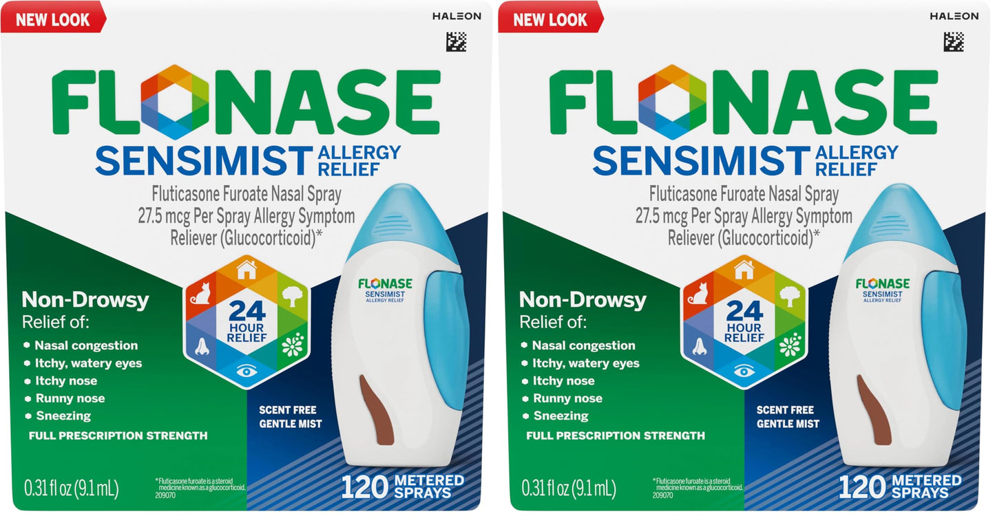 Flonase Sensimist Allergy Relief Nasal Spray for Non-Drowsy,24-Hour Multi-Symptom Allergy Relief – 120 Sprays,(Pack of 2)