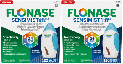 Flonase Sensimist Allergy Relief Nasal Spray for Non-Drowsy,24-Hour Multi-Symptom Allergy Relief – 120 Sprays,(Pack of 2)