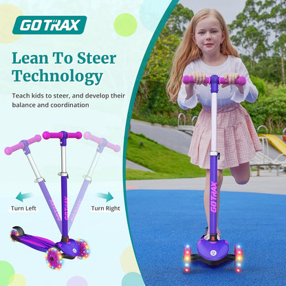 Gotrax KS1 Kinder-Roller, LED-Räder und 3-fach verstellbare Lenkerhöhe, Lean-to-Steer & breites Anti-Rutsch-Deck, 3-Rad-Roller für Jungen und Mädchen ab 3 Jahren und bis 45 kg