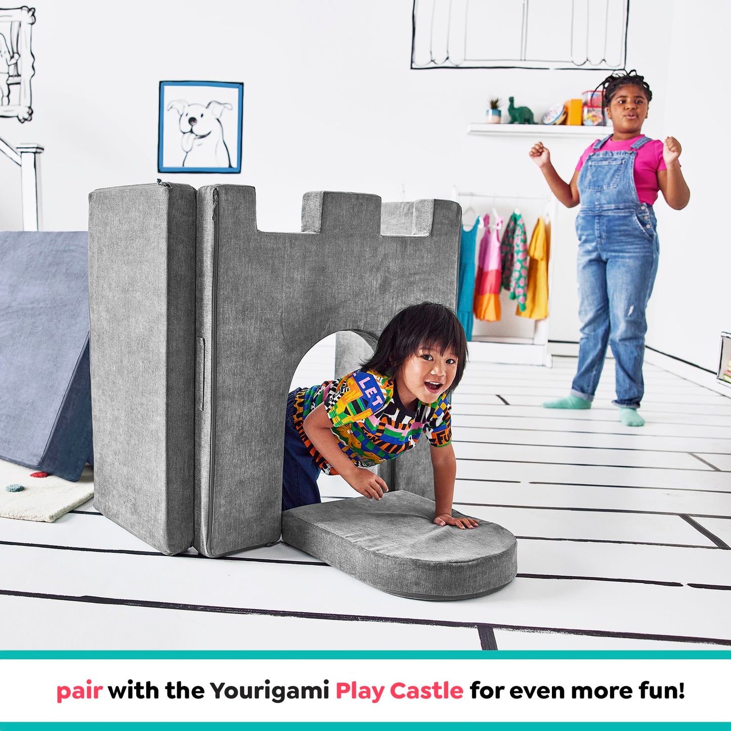 Yourigami Kids and Toddler Play Gym, Playroom Couch Set, Durable Modular Design, Green Meadows