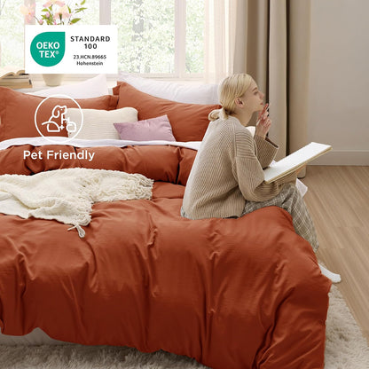 Funda nórdica blanca Bedsure, tamaño Queen, 3 piezas, aspecto de algodón prelavado, juego de cama extrasuave, incluye 1 funda nórdica de 228 x 228 cm con cierre de cremallera y 2 fundas de almohada, edredón no incluido