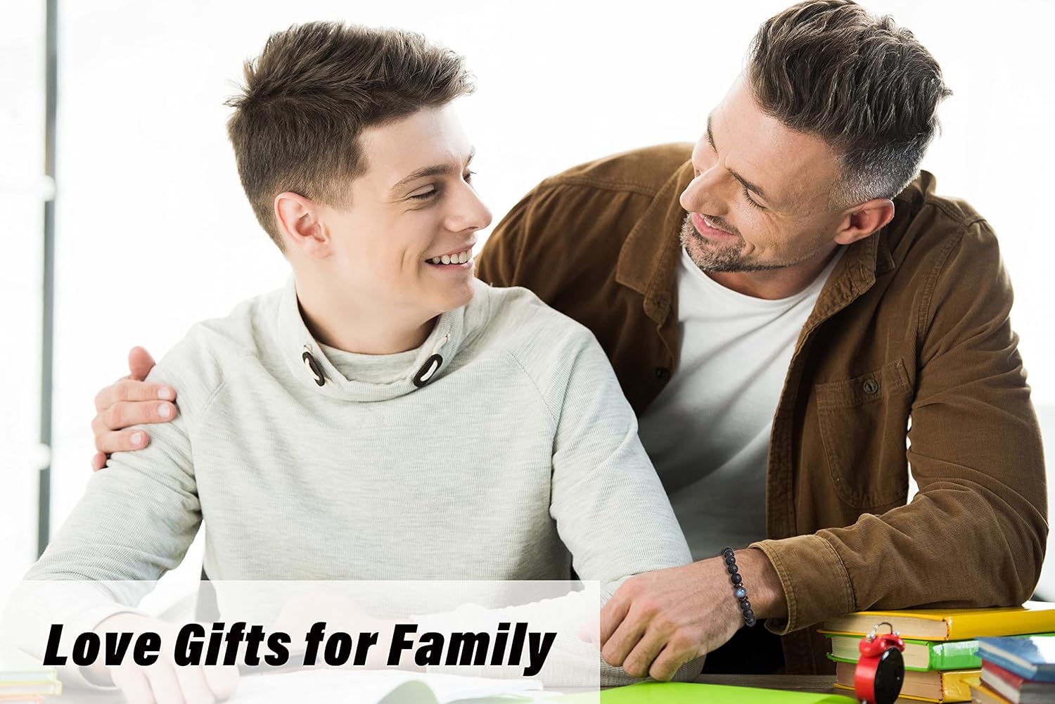THEMEROL Handmade Gifts for Boys/Men-Love/Strength-Natural Gemstone Bracelet for Son Grandson Dad Boyfriend Husband Brother Nephew Uncle