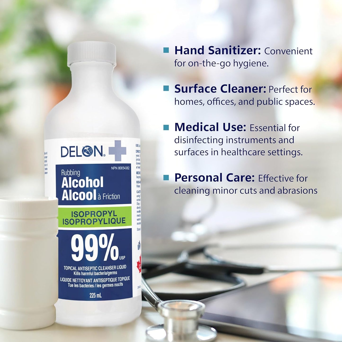 Delon Isopropyl 99 Prozent – 1 Flasche (225 ml) Reinigungsalkohol – Hochreiner IPA-Reiniger zur Reinigung und medizinischen Anwendung.