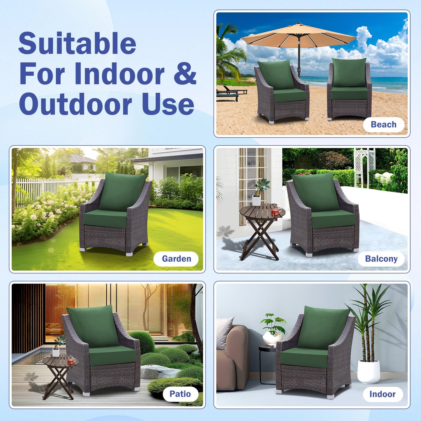 IASEAHK Outdoor Chair Cushions, 24 x 24 Inch Outdoor Cushion for Patio Furniture, Patio Chair Cushion, Waterproof & Fade Resistant Deep Patio Furniture Cushions Set with Handle and Ties, Navy Blue