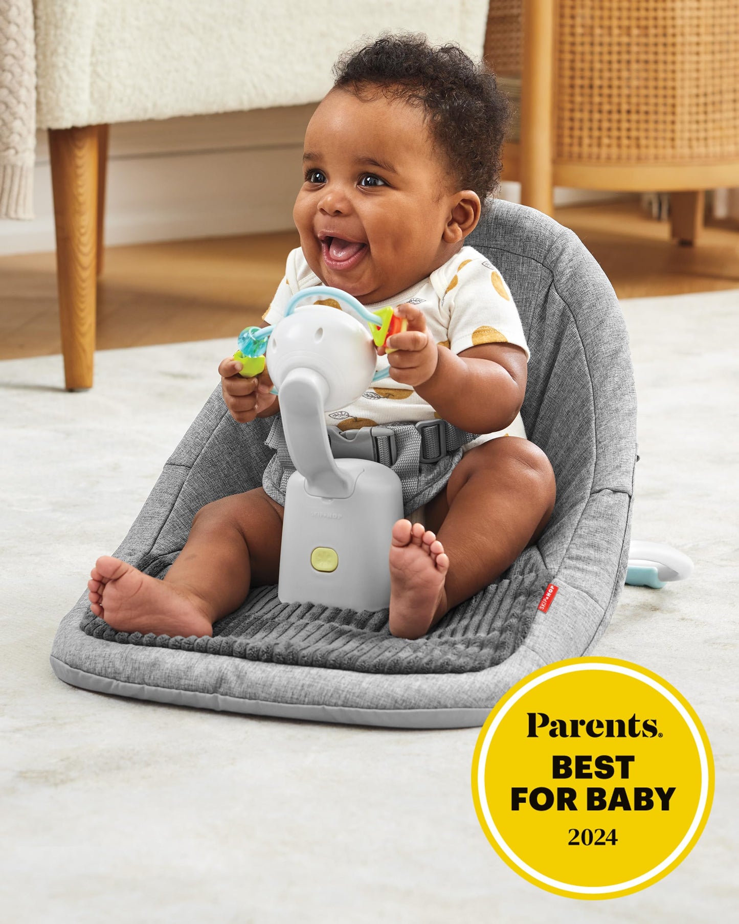 Skip Hop Baby Ergonomischer Aktivitäts-Bodenstuhl für aufrechtes Sitzen, leicht und reisefreundlich, Silver Lining Cloud Grey, Alter 0+