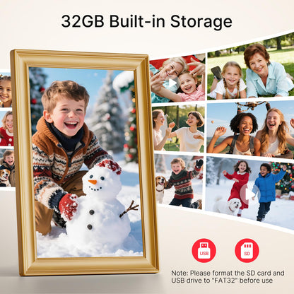 Frameo 10.1 Inch WiFi Digital Picture Frame, Smart Cloud Electronic Photo Frame with HD IPS Touch Screen Slideshow 32GB Memory Auto-Rotate Wall Mount, Share Photos/Videos from Phone - Gifts for Mom