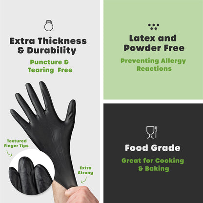 Black Nitrile Disposable Gloves 6 Mil. Extra Strength Latex & Powder Free, Chemical Resistance, Textured Fingertips Gloves
