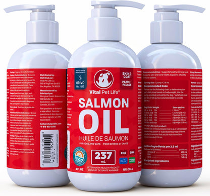 Lachsöl für Hunde 237 ml - Gesunde Haut & Glänzendes Fell, Fischöl, Omega-3 EPA DHA, Flüssiges Nahrungsergänzungsmittel für Haustiere, Rein Natürlich, Unterstützt Gelenk- & Knochengesundheit, Natürlicher Schutz bei Allergien & Entzündungen