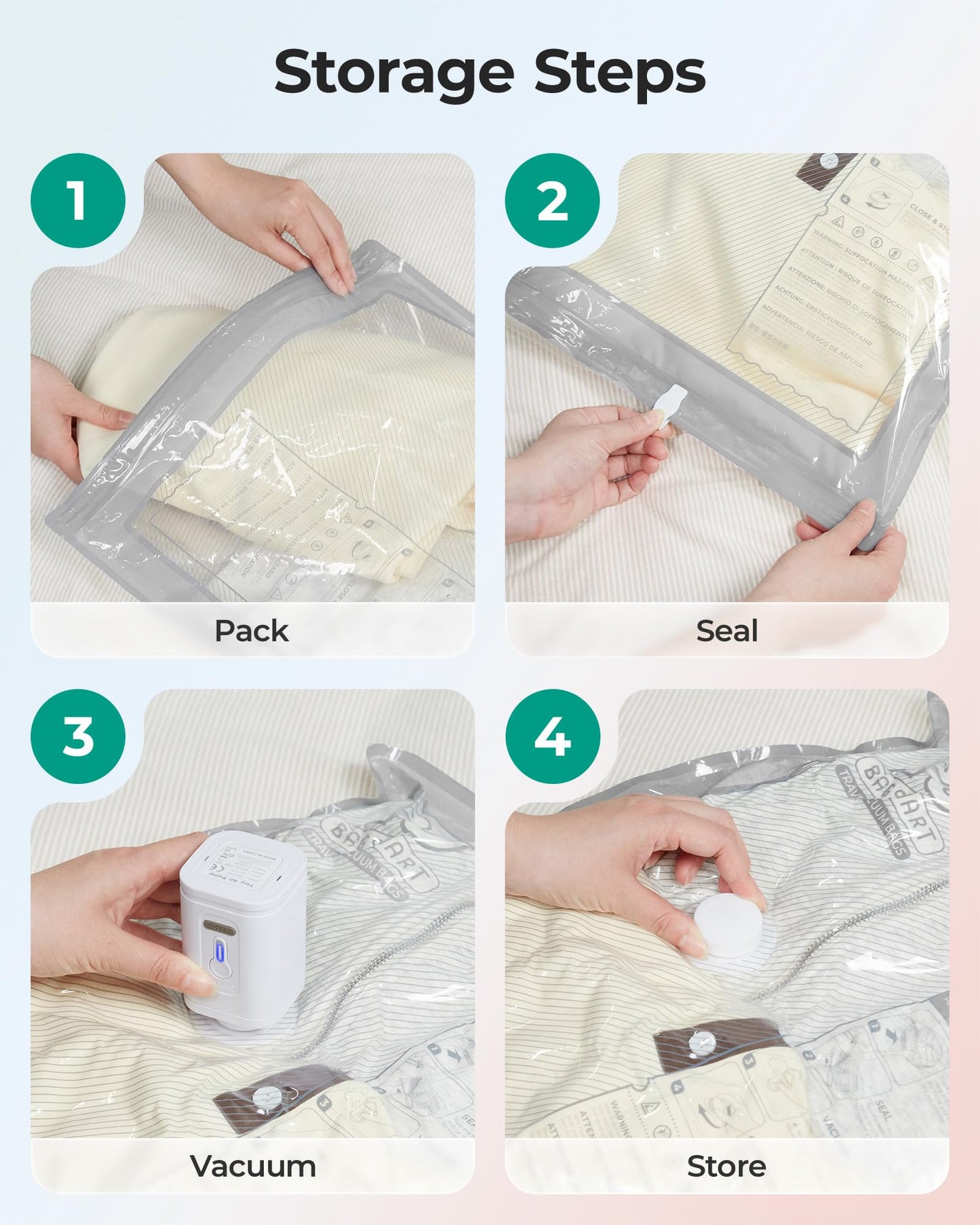 BAGSMART Vacuum Seal Storage Bags for Clothing Travel, 18 Pack Travel Essentials Bundle includes Laundry Bag & Waterproof Shoe Bag & TSA Approved Toiletry Bag, Hand Pump Included