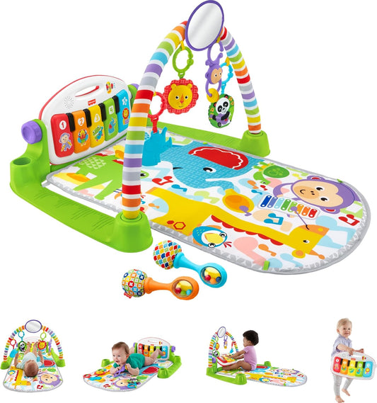 Fisher-Price Baby Playmat Deluxe Kick & Play Piano Gym Learning Toy & 2 Maracas Soft Rattles for Newborn to Toddlers Ages 0+ Months