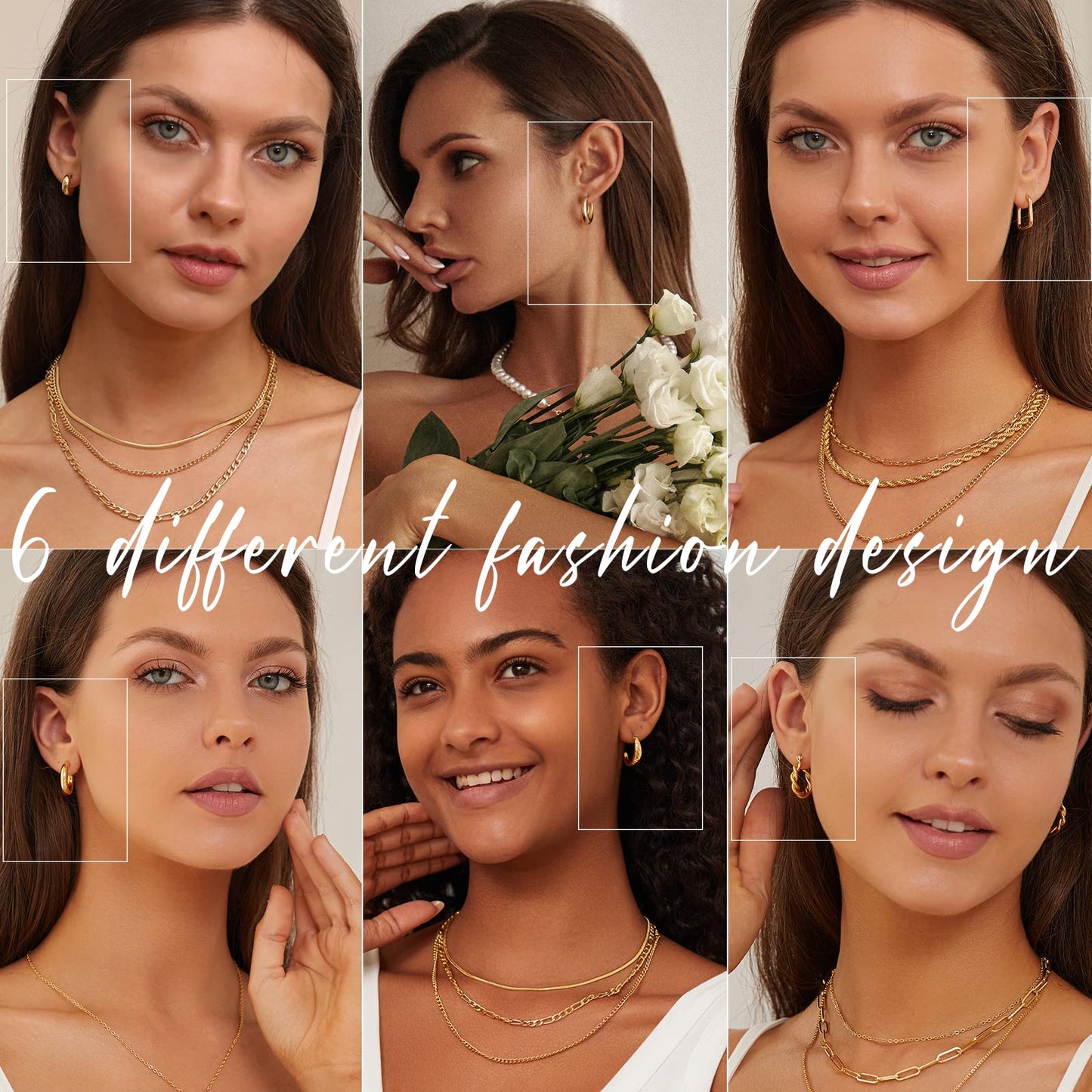 Creolen Set für Damen, 6 Paar 14K Vergoldet Leicht Hypoallergen Dick Offen Gedreht Creolen Ohrringe Pack Schmuck