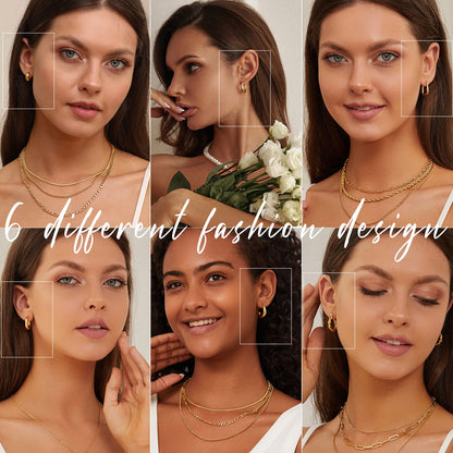 Creolen Set für Damen, 6 Paar 14K Vergoldet Leicht Hypoallergen Dick Offen Gedreht Creolen Ohrringe Pack Schmuck
