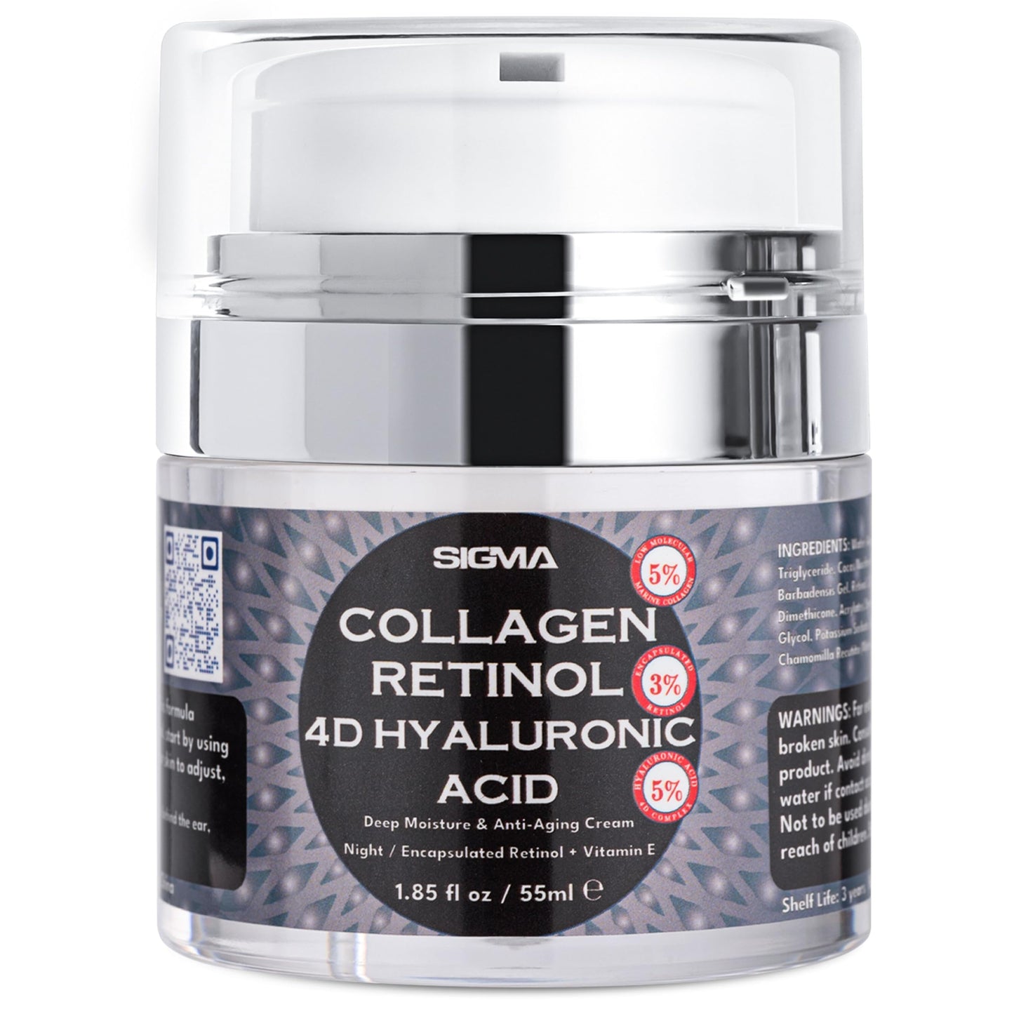 Anti-Aging Face Cream 5% Marine Collagen 3% Retinol 5% Hyaluronic Acid - Wrinkle Firming Moisturizer Face Neck - Professional Strength 1 Finger Cream Dispenser -
