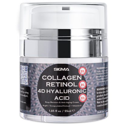 Anti-Aging Face Cream 5% Marine Collagen 3% Retinol 5% Hyaluronic Acid - Wrinkle Firming Moisturizer Face Neck - Professional Strength 1 Finger Cream Dispenser -