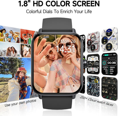 Smartwatch für Herren Damen (Anrufe entgegennehmen/tätigen), Alexa-Smartwatch kompatibel mit Android iOS, Fitness-Tracker mit Herzfrequenz-SpO2-Schlafmonitor, 1,8 Zoll HD DIY Zifferblatt Wasserdichte Uhr mit Bluetooth-Anruffunktion