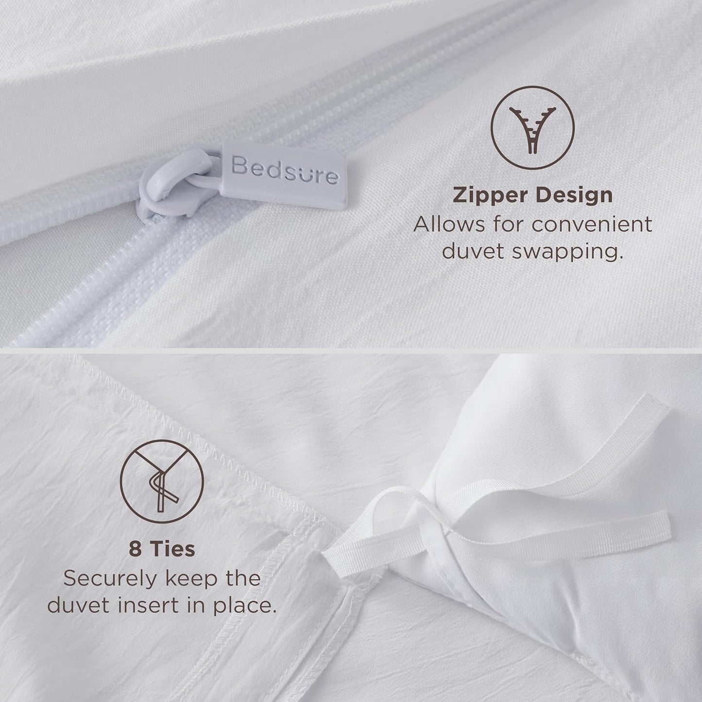 Funda nórdica blanca Bedsure, tamaño Queen, 3 piezas, aspecto de algodón prelavado, juego de cama extrasuave, incluye 1 funda nórdica de 228 x 228 cm con cierre de cremallera y 2 fundas de almohada, edredón no incluido