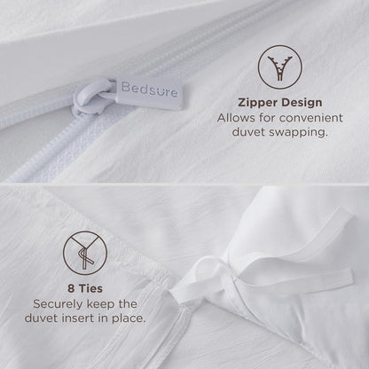 Funda nórdica blanca Bedsure, tamaño Queen, 3 piezas, aspecto de algodón prelavado, juego de cama extrasuave, incluye 1 funda nórdica de 228 x 228 cm con cierre de cremallera y 2 fundas de almohada, edredón no incluido