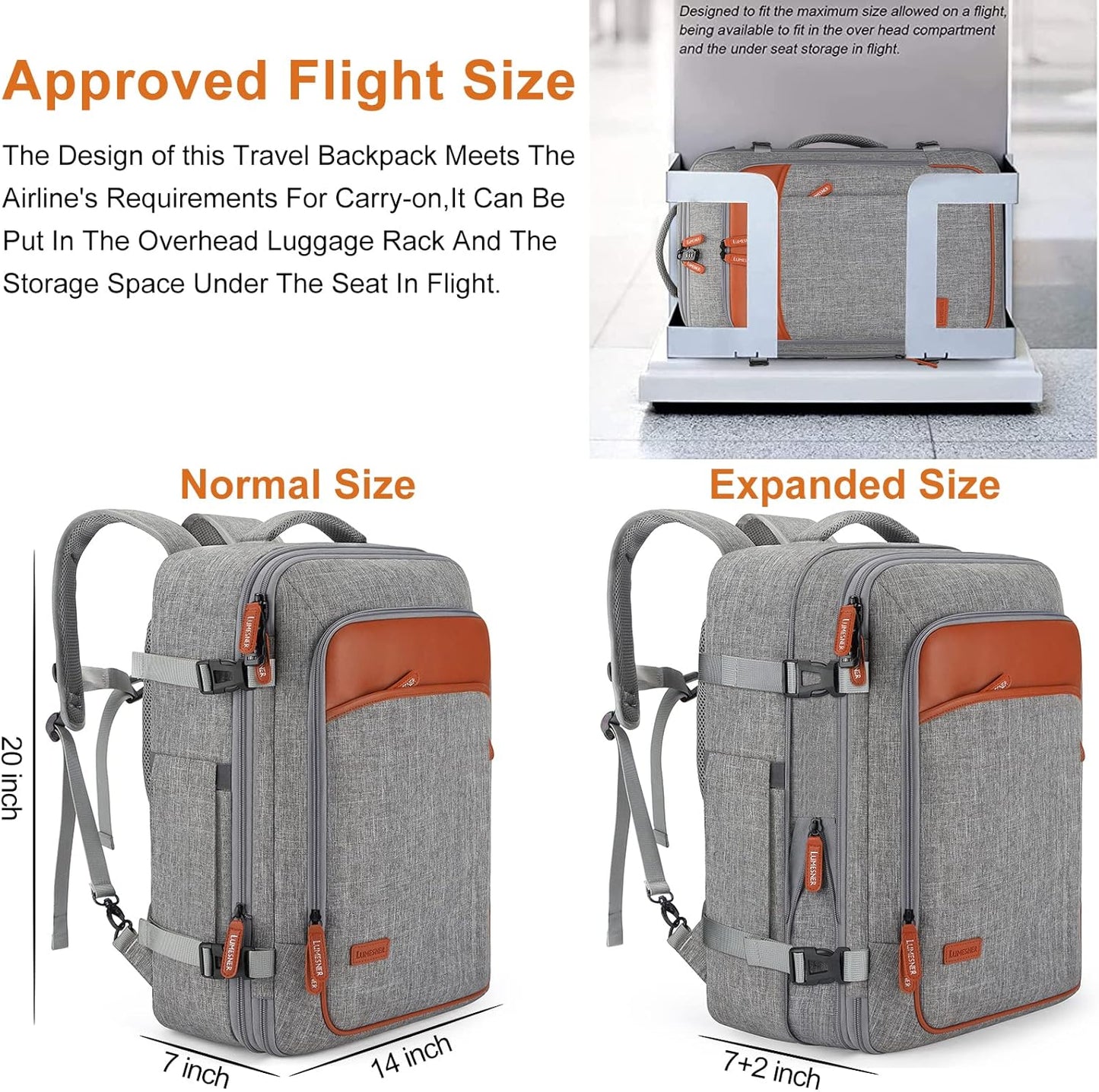 Lumesner Handgepäck Rucksack, extra großer 40L Flugzugelassener Reiserucksack für Damen & Herren