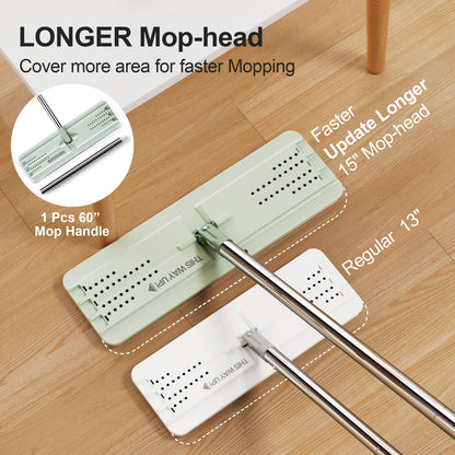 JOYMOOP Wischmopp und Eimer mit Auswringsystem, Freihand-Flachmopp und Eimer, mit 3 waschbaren Mikrofaserpads, Nass- und Trockengebrauch, Bodenreinigungssystem