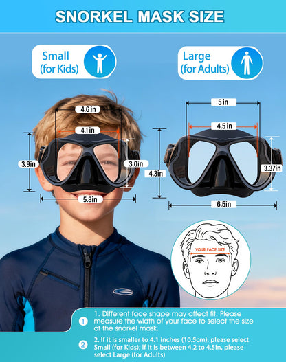 Greatever Dry Snorkel Set,Panoramic Wide View Anti-Fog Scuba Diving Mask,Professional Snorkeling Gear for Adults Kids