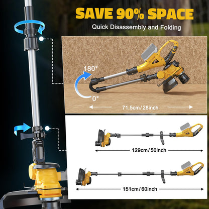 Cordless String Trimmer Compatible with Dewalt 20V (Tool Only), MtiolHig 3 IN 1 Weed Eater with Brushless Motor & Battery Level Display, Electric Weed Wacker/Edger Trimmer for Yard, w/ 18 Line, Yellow