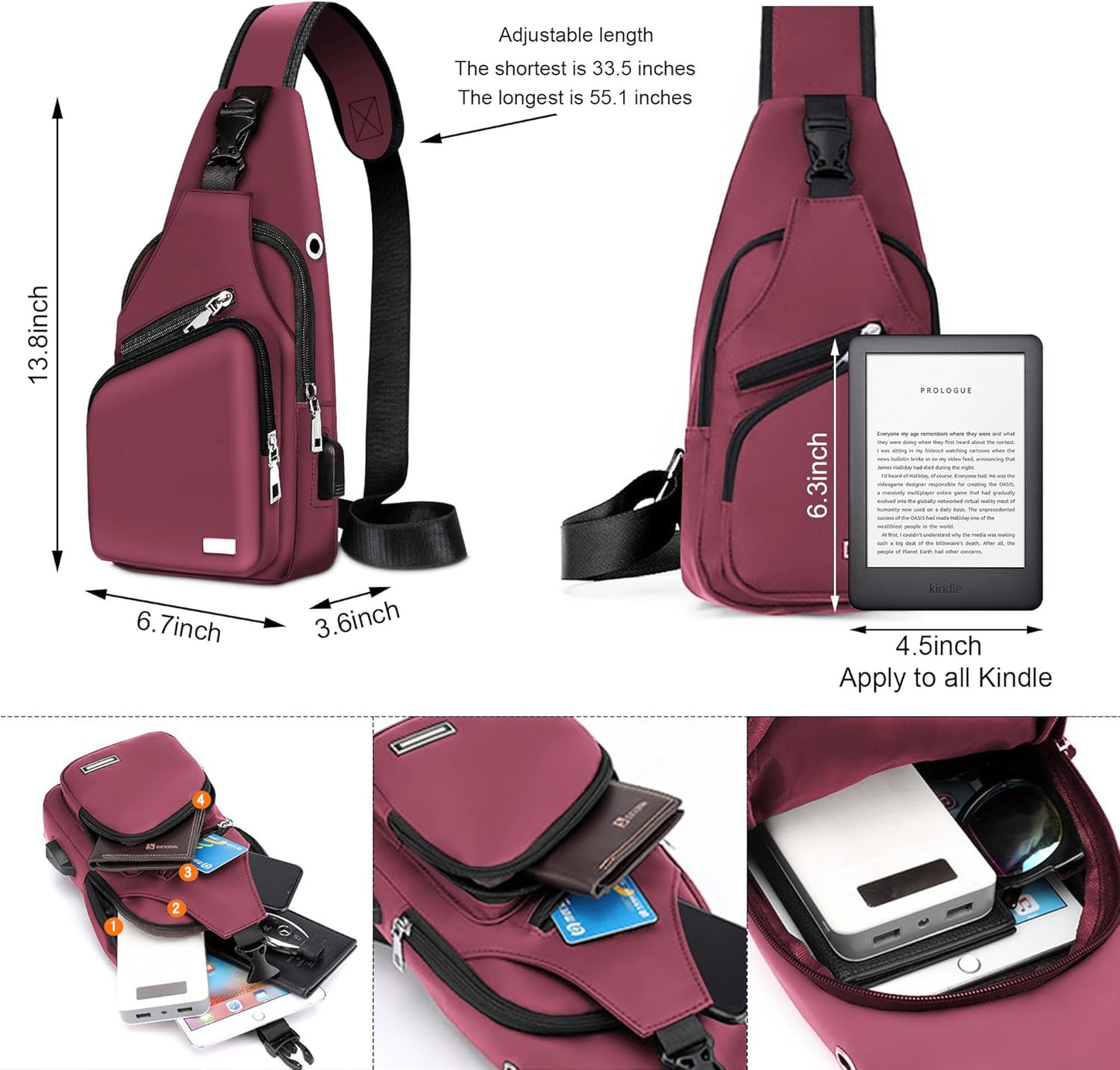Wasserdichte Sling Bag Umhängetasche für Herren Damen Sling Rucksack Wanderrucksack Mehrzweck Cross Body Brusttasche