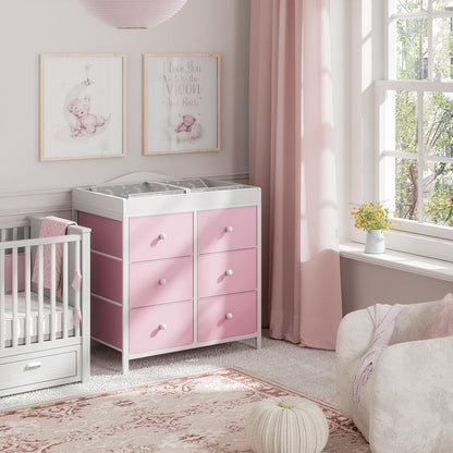 BOLUO White Changing Table Dresser with 6 Drawers Baby Dresser with Changing Table Top Diaper Changing Station with Storage for Nursery Modern