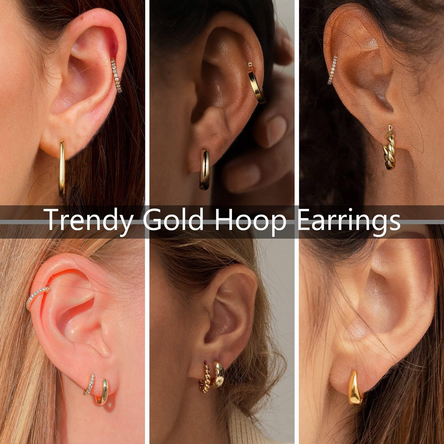 Yesteel 9 Pairs Gold Hoop Earrings for Women, 14K Real Gold Plated Chunky Hoop Earrings Set for Women Hypoallergenic Thick Lightweight Earring for Womens Jewelry Gifts
