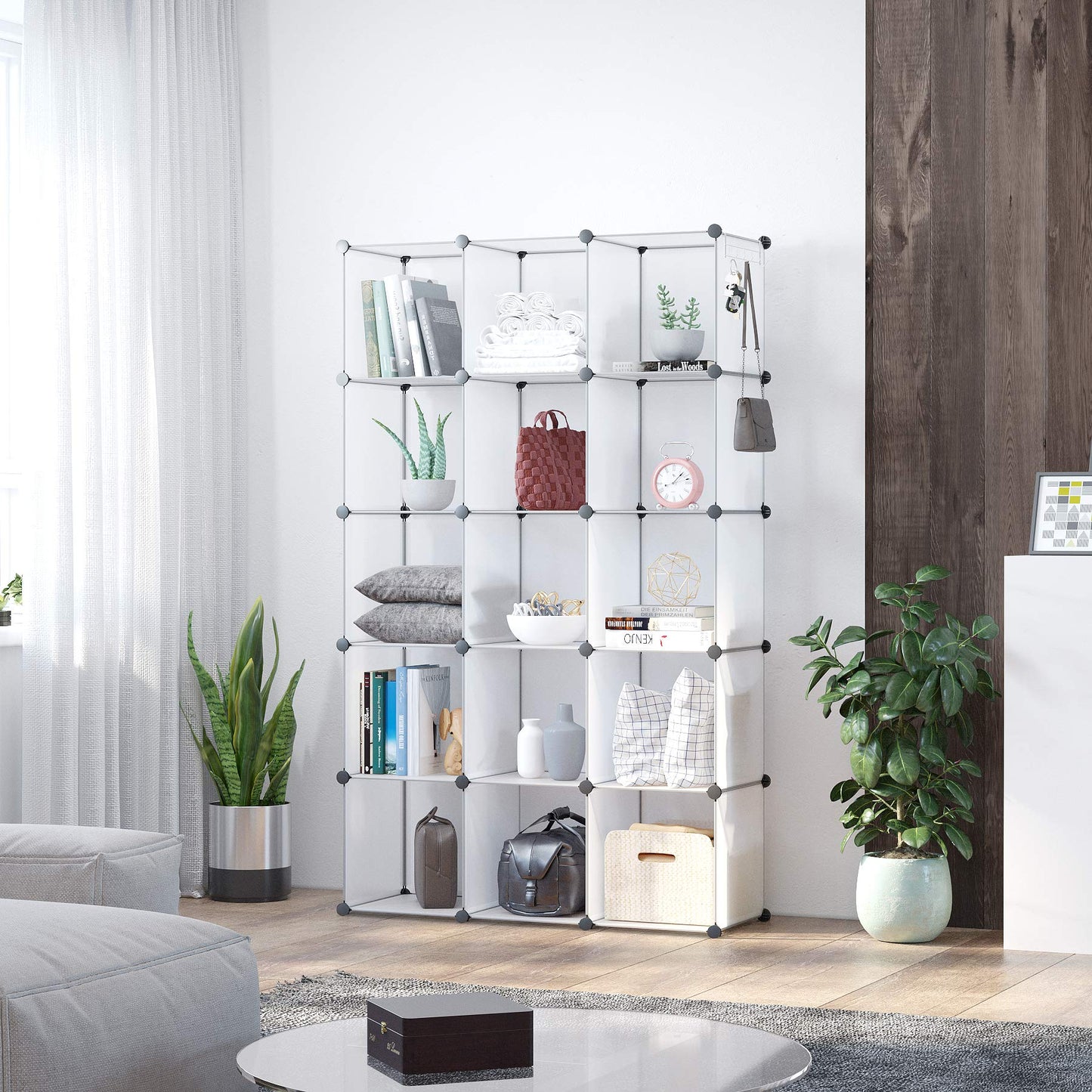 C&AHOME Cube Storage Organizer, 16-Cube Shelves Units, Plastic Storage Cubes, DIY Closet Organizer, Modular Closet Storage Shelves Ideal for Home, Bedroom, 48.4" L × 12.4" W × 48.4" H Black SUM3016H