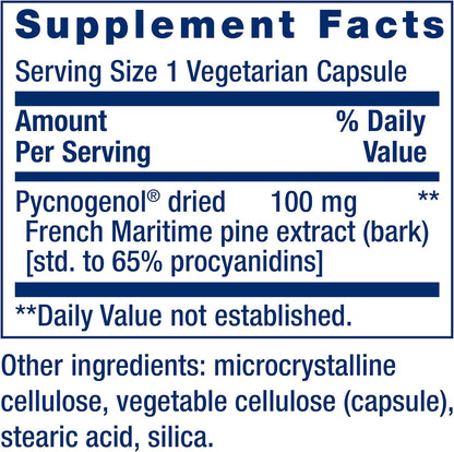 Life Extension Pycnogenol French Maritime Pine Bark Extract 100 Mg Vegetarian Capsules, 60 Count