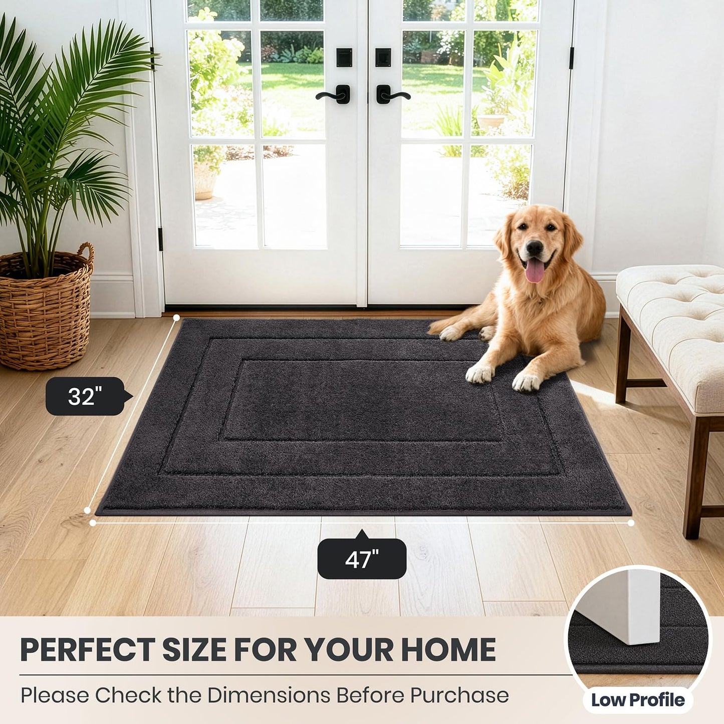 PURRUGS Dirt Trapping Door Mat 32" x 70", Non-Slip/Skid Machine Washable Entryway Rug, Dog Doormat, Super Absorbent Welcome Mat for Muddy Wet Shoes and Paws, Grayish Brown