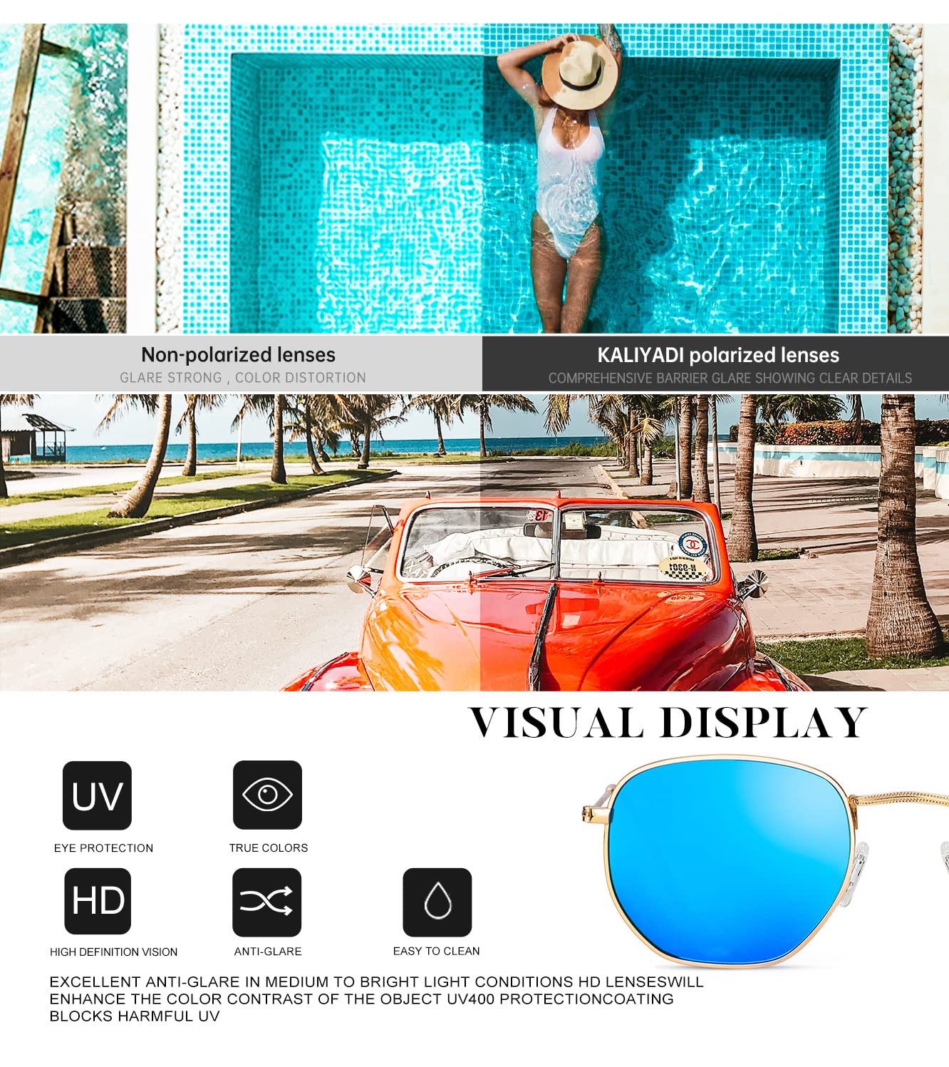 KALIYADI Sonnenbrillen für Damen und Herren Polarisiert Hexagon Damensonnenbrillen Trendy Metallrahmen UV-Schutz (Gold Rahmen Grau Linse)