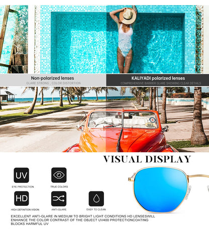 KALIYADI Sonnenbrillen für Damen und Herren Polarisiert Hexagon Damensonnenbrillen Trendy Metallrahmen UV-Schutz (Gold Rahmen Grau Linse)