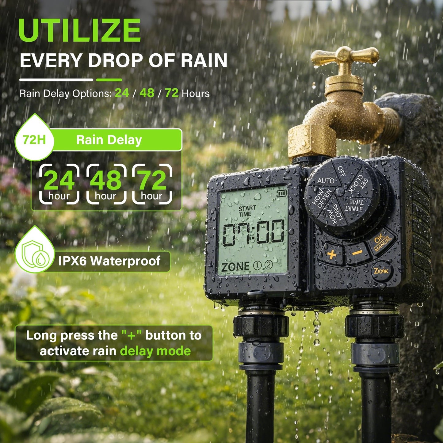 MIXC 1/4" 100Ft Drip Irrigation System for Garden with 16pcs 360°Adjustable Brass Nozzles & Bendable Rod,Upgraded Watering System Kit for Outdoor Plants,Lawn,Raised Bed,Potted Plant,Yard,Greenhouse