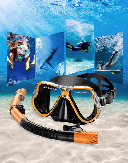 Greatever Dry Snorkel Set,Panoramic Wide View Anti-Fog Scuba Diving Mask,Professional Snorkeling Gear for Adults Kids