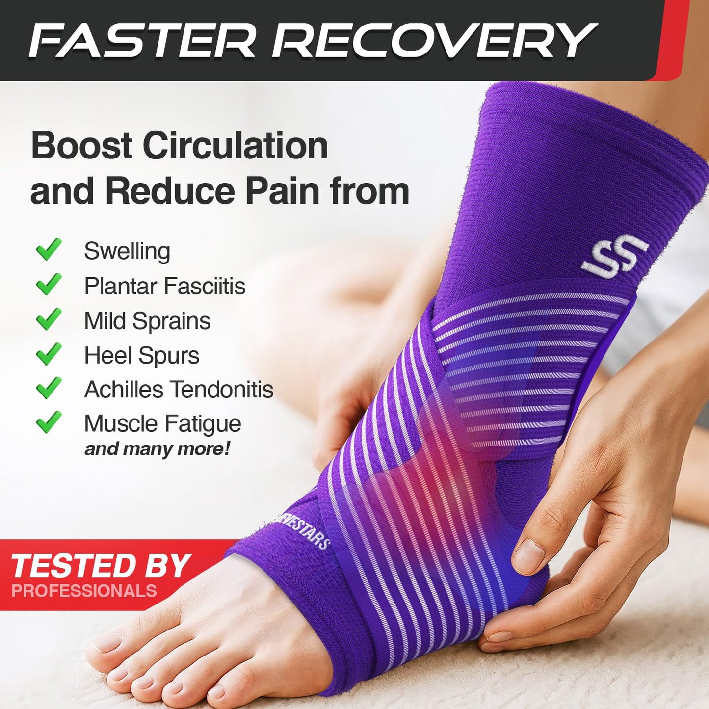 Sleeve Stars Knöchelbandage für Damen & Herren, Knöchelwickel für Verstauchungen, Kompressionsmanschette zur Linderung von Plantarfasziitis, Leicht anpassbare Unterstützung: mit abnehmbarem Gurt (Einzeln/M:25-30cm/Schwarz)