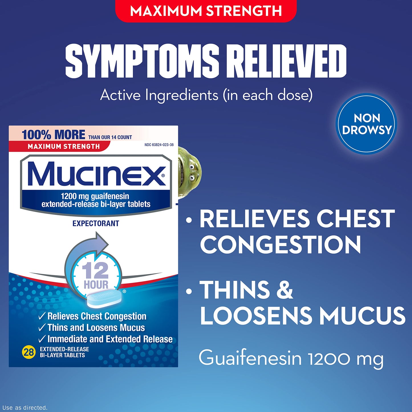 Mucinex Maximum Strength 12 Hour Chest Congestion Expectorant Relief Tablets, 1200 mg, 28 Count, Thins & Loosens Mucus (Pack of 3)