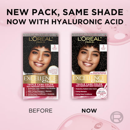 L'Oréal Paris Excellence Crème Permanente Haarfarbe, dreifache Pflegehaarfarbe mit Hyaluronsäure für 100% Grauabdeckung, 4AR Dunkles Schokobraun, 1 Packung (Verpackung kann variieren)