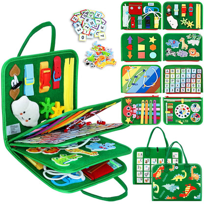 Esjay Toddler Busy Board Montessori Toys for Boys, Sensory Book Educational Activities for Learning Fine Motor Skills, Birthday Gifts for Boys Toddlers, Travel Toys for Airplane Car, Blue Dinosaur