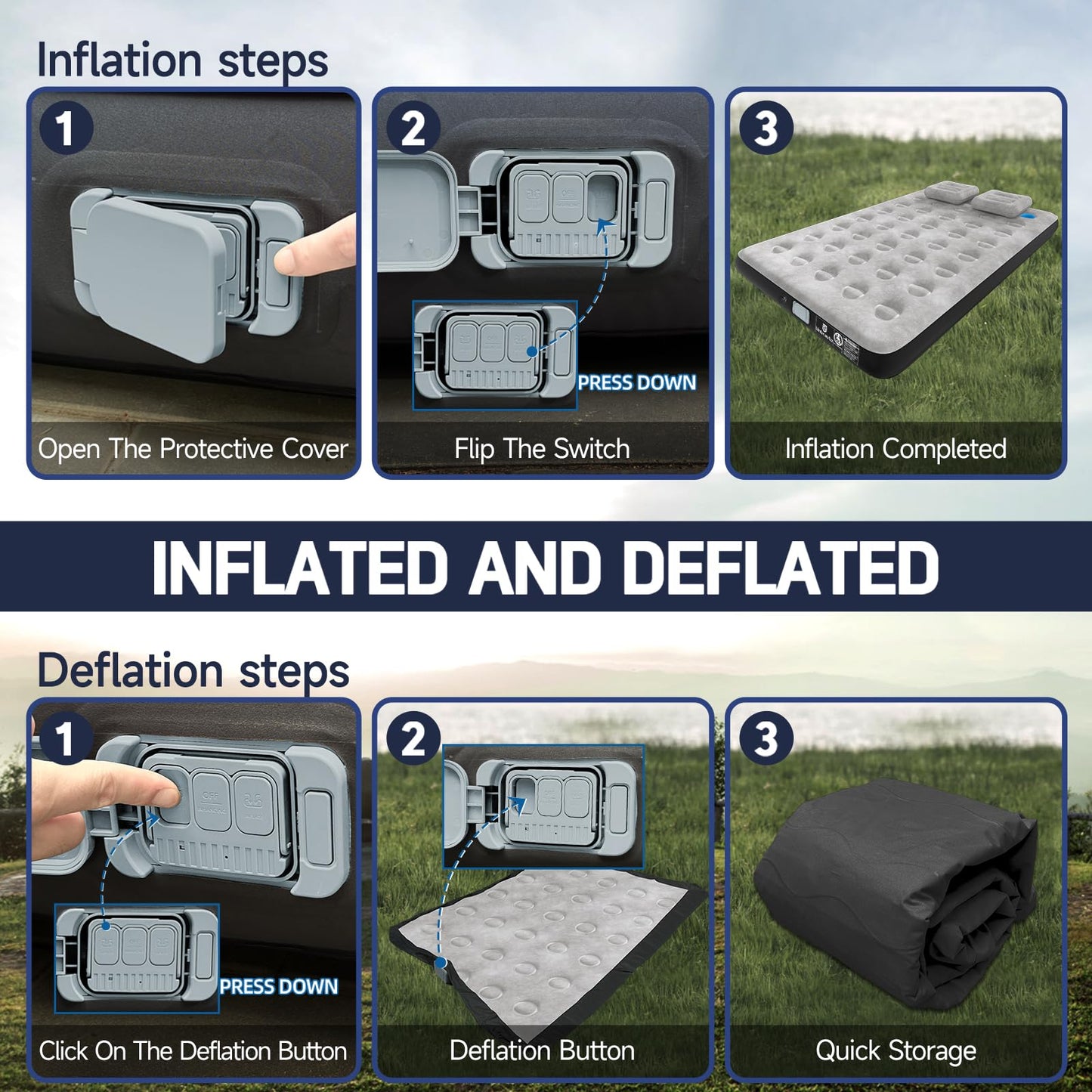 Umbrauto Car Air Mattress Backseat| Inflatable Truck Back Seat Camping Airbed for SUV Rear Seat, Blow Up Sleeping Travel Bed for Van Trunk with Pump & Pillows