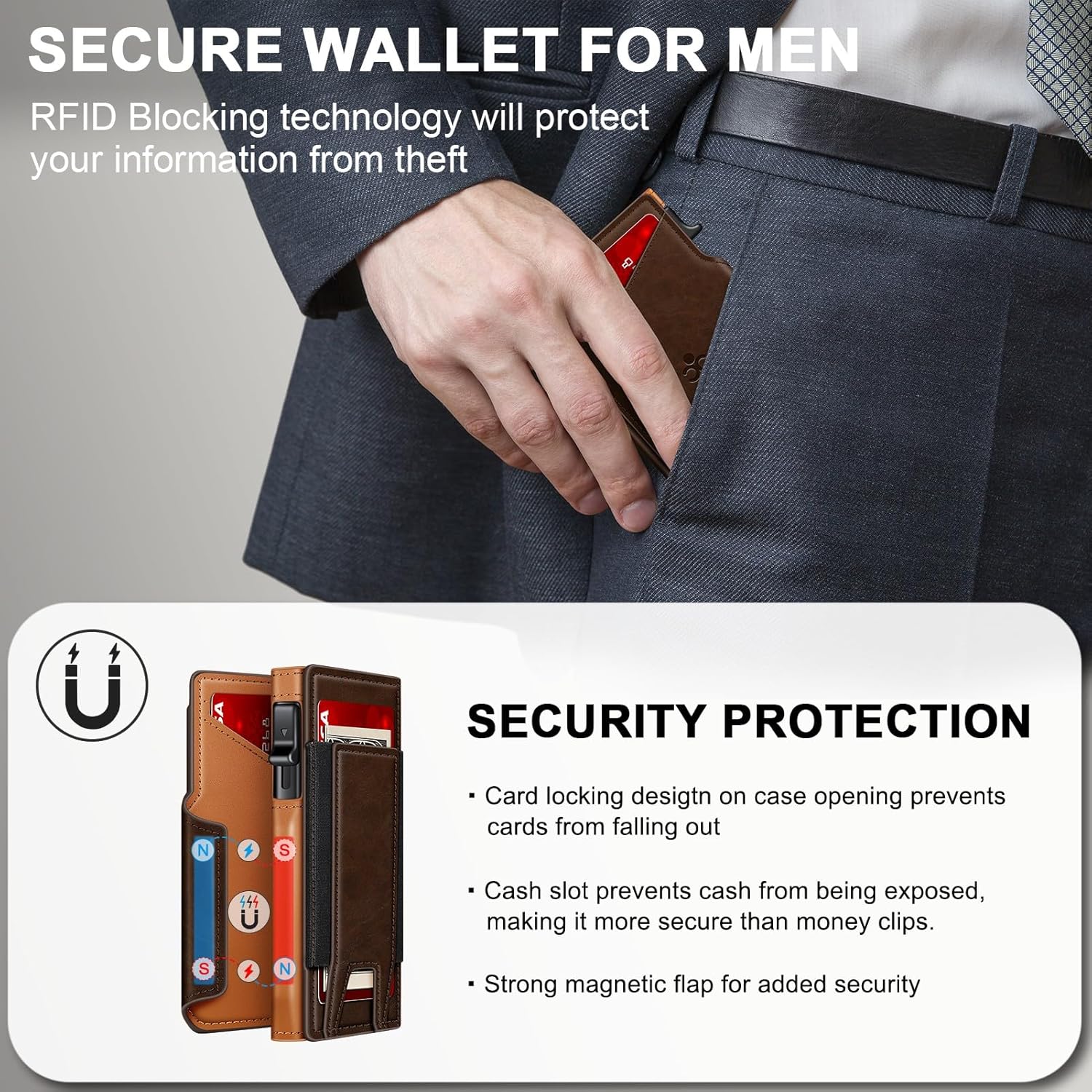 Wallet for Men Wallet with Slim Pop Up Card Holder 9-13 Cards, Bifold Minimalist Smart Wallet RFID Blocking Credit Card Holder with ID Window & Stretchable Cash Slot Compact Metal Aluminum Card Case