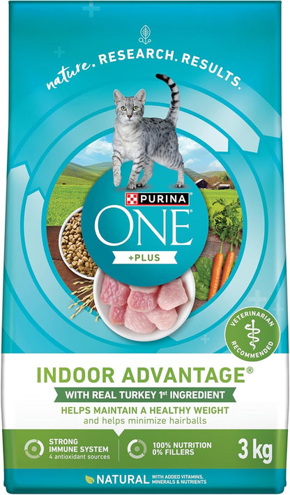 Purina ONE +Plus Dry Cat Food, Indoor Advantage Turkey - 3 kg Bag